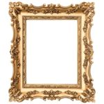 Photograph of an empty ornate gold frame