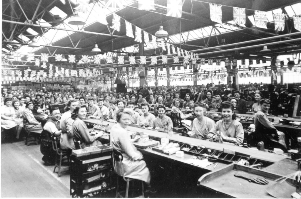 Ferranti factory with bunting to celebrate VE day.