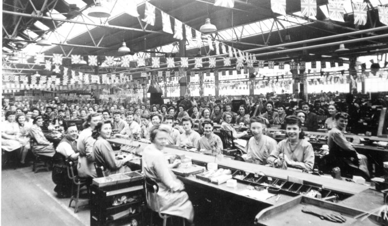 Ferranti factory with bunting to celebrate VE day.