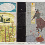 Papercut showing women looking through a telescope.